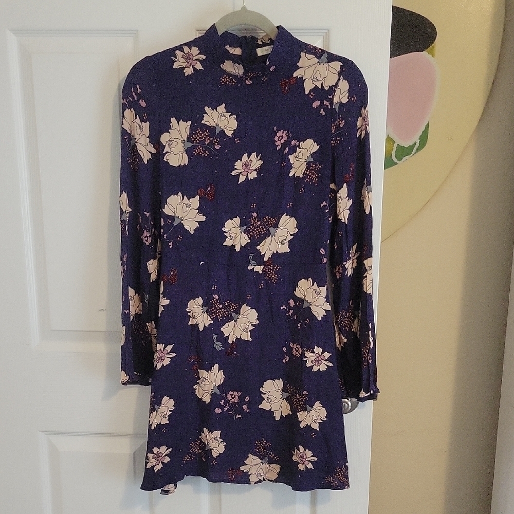 Love fire SzSm Chic Floral Women's high neck long sleeve lined dress